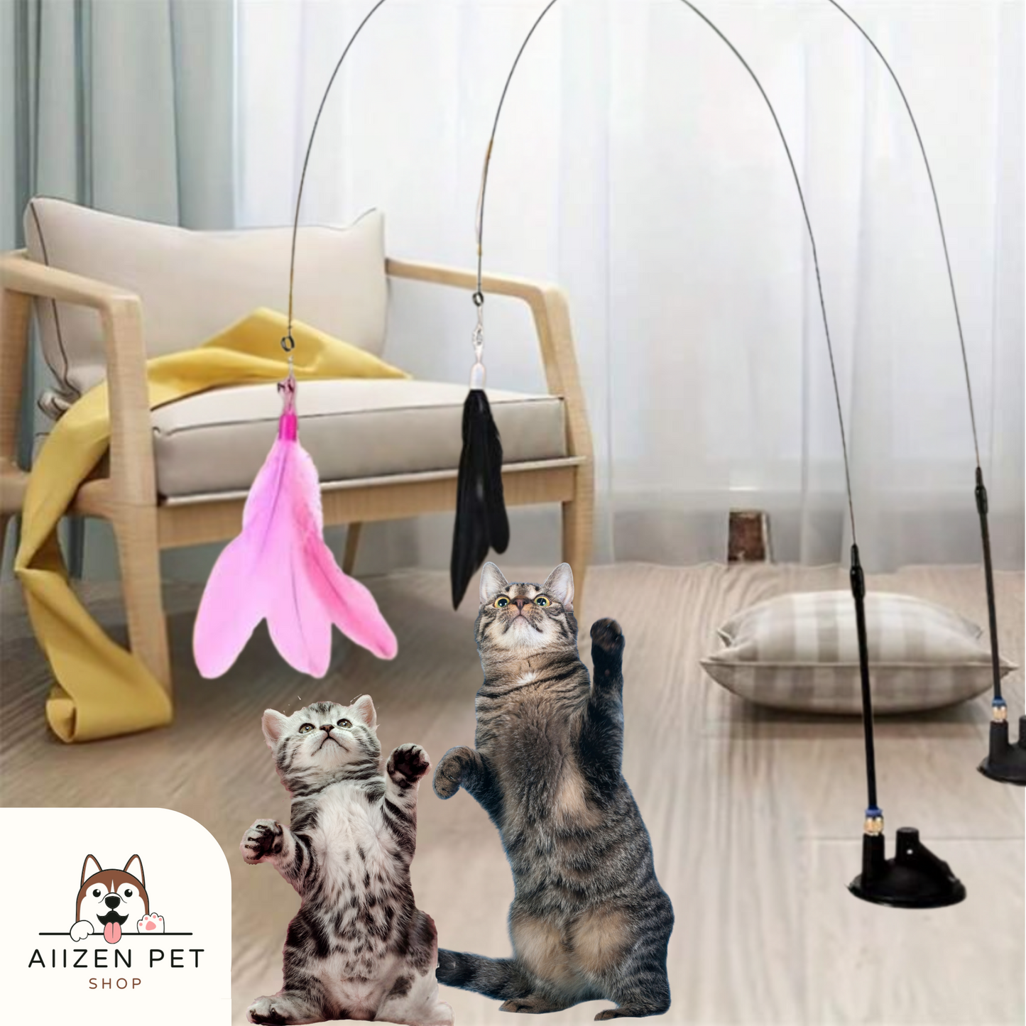 Interactive Suction Cup Cat Feather Toy